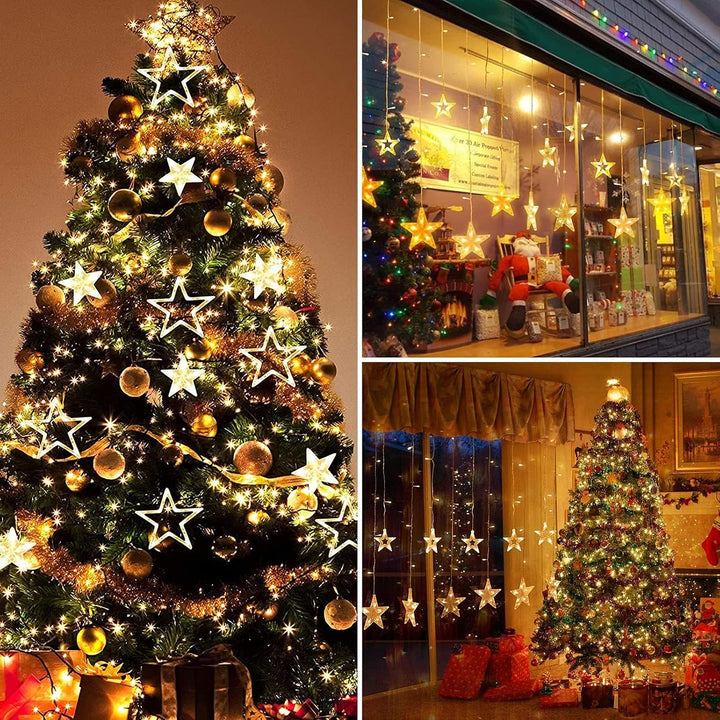 GlobaLink Lichterkette Sterne erweiterbar, 12 Sterne 138 LEDs Lichtervorhang Weihnachtsbeleuchtung I