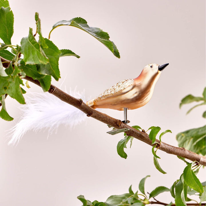com-four® 6X Vogel auf Clip - glänzende Vögel mit Langen, weissen Schwanzfedern - Zierschmuck für di
