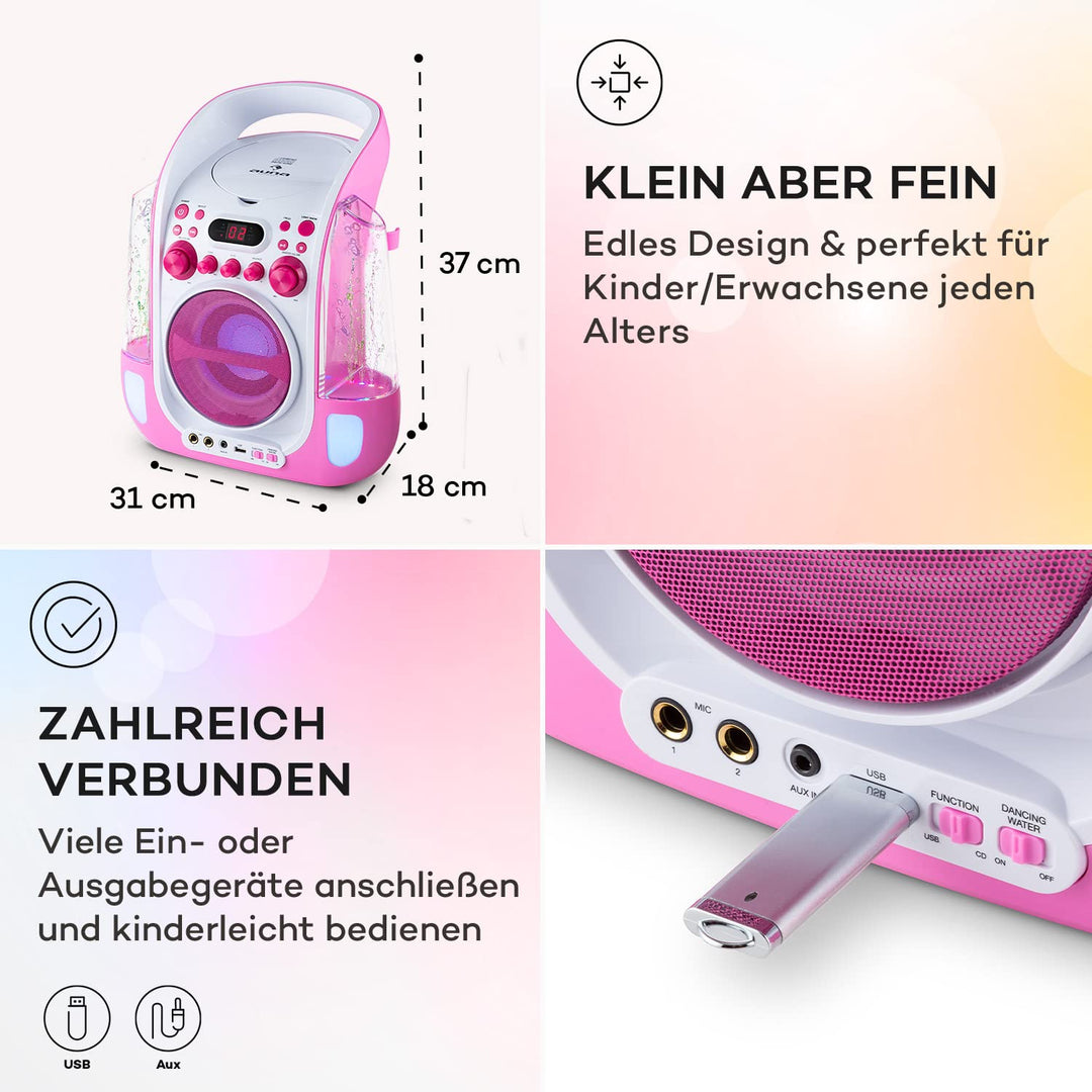 auna Kara Liquida Karaoke Anlage - Karaoke Maschine mit 2 x Mikrofon, Karaoke Box mit Spezialeffekte