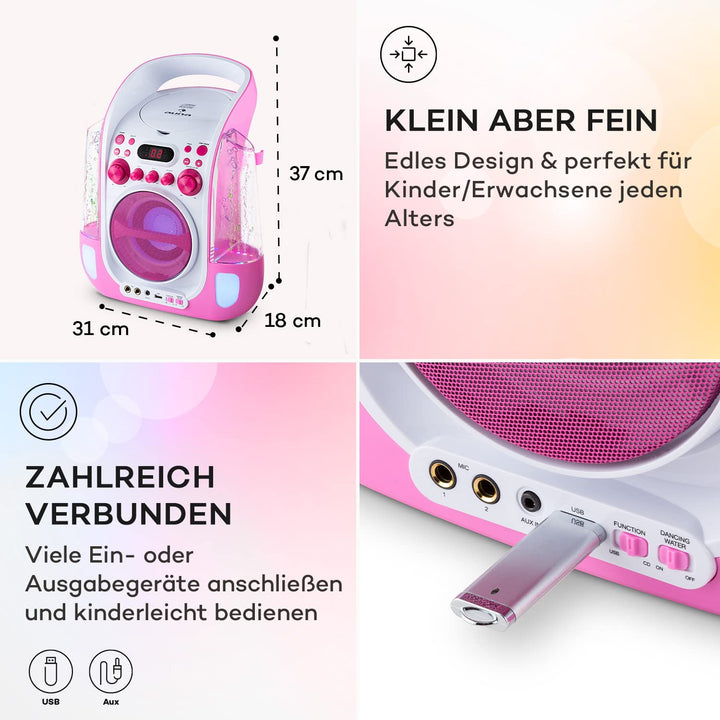 auna Kara Liquida Karaoke Anlage - Karaoke Maschine mit 2 x Mikrofon, Karaoke Box mit Spezialeffekte