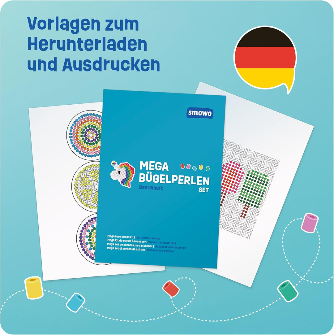Smowo® 10.000 Bügelperlen Set inkl. 15 Farben, Steckplatten und Zubehör - 5mm Perlen Basteln Box - P