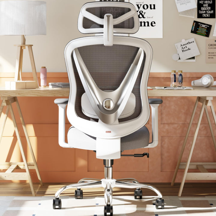 Ergonomischer Bürostuhl mit 3D Lendenstütze & 3D verstellbaren Armlehnen – V-förmiges Rücken-Design,