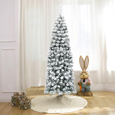 RELAX4LIFE Weisser Bleistift-Weihnachtsbaum 135/180/225 cm, Schneebedeckter Tannenbaum mit Metallstä