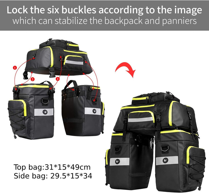 BAIGIO Fahrradtasche 3-in-1 Multifunction wasserdichte Gepäckträgertasche 75L Radfahren Gepäckträger