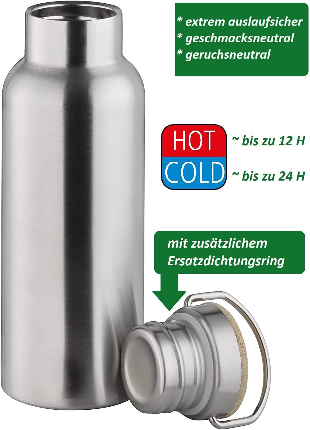 APS 66906 Hochwertige langlebige Edelstahl Isolierflasche/Trinkflasche mit 750 ml inkl. Tragebügel u