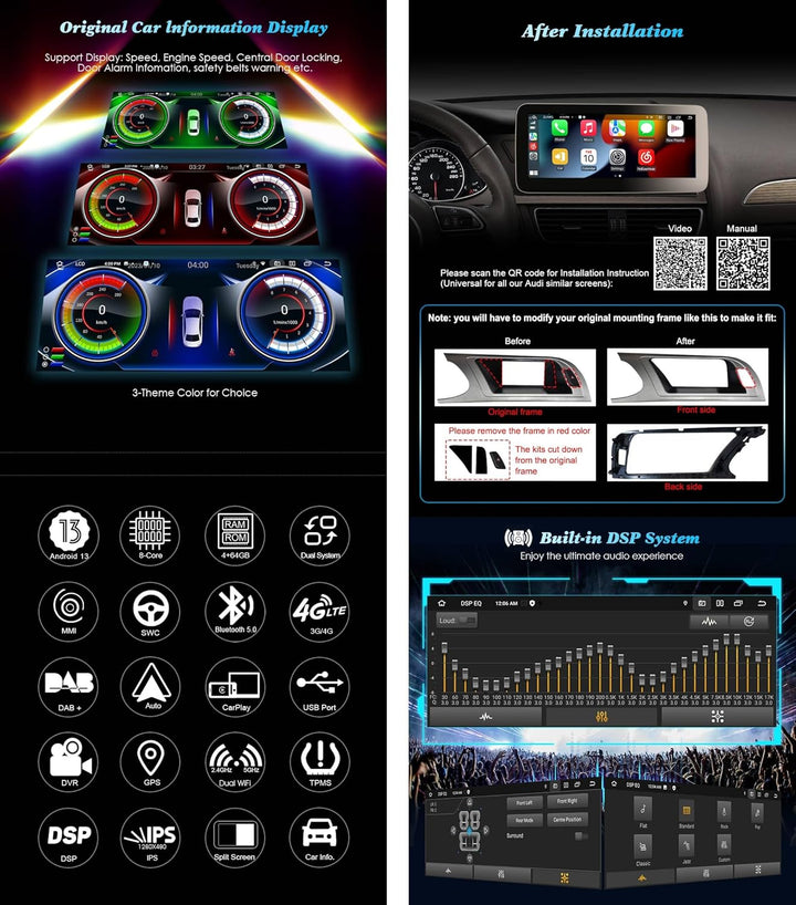 Erisin 10.25" Android 12 8-Kern Autoradio GPS Navi für Audi A4/A5/B8/S4/S5 (2009-2016) Unterstützt I