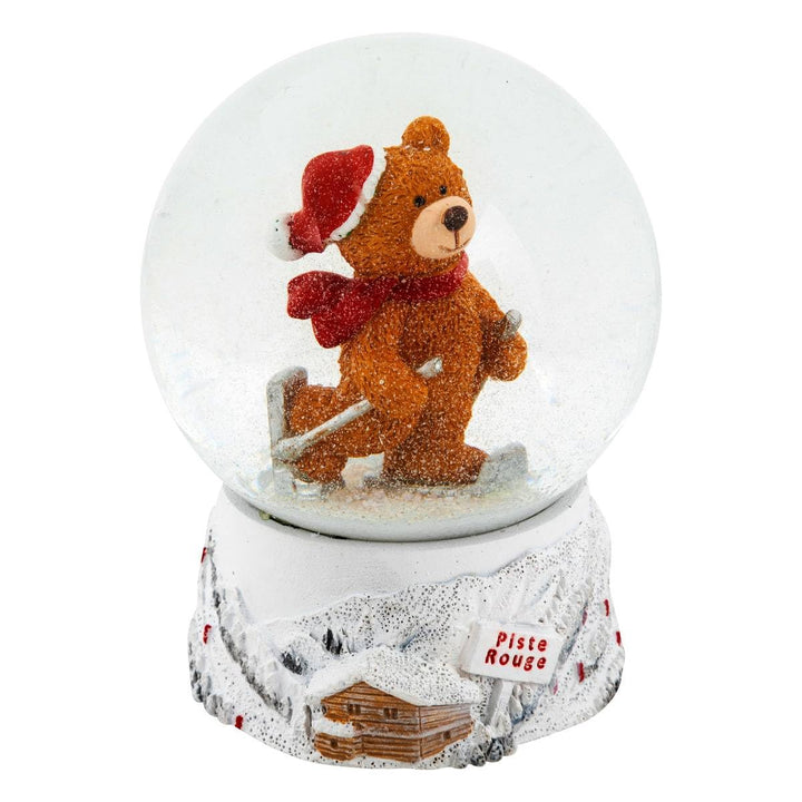 Feeric Lights et Christmas – Schneekugel, Schneebär mit Ski, 80 mm