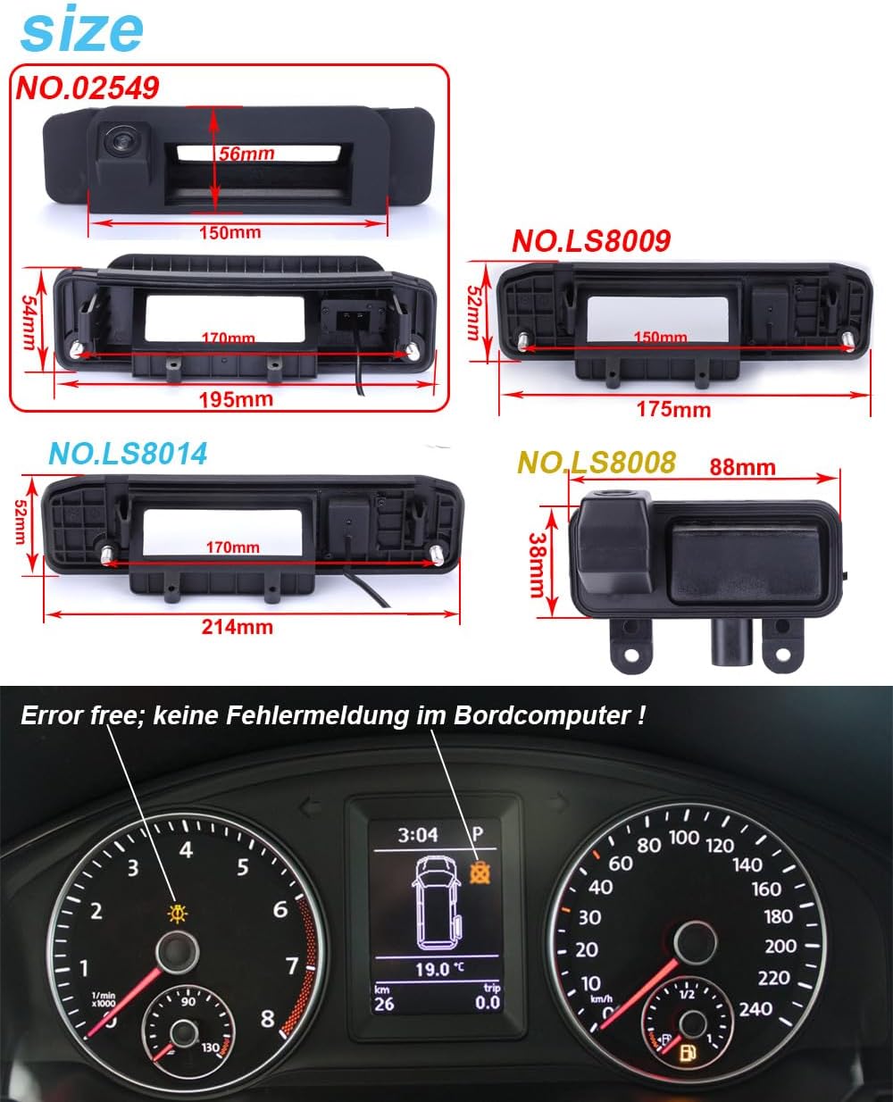 HD Nachtsicht Kofferraumgriff Rückfahrkamera Ersatz für Mercedes Benz Vito Kasten Tourer W447 W448 V