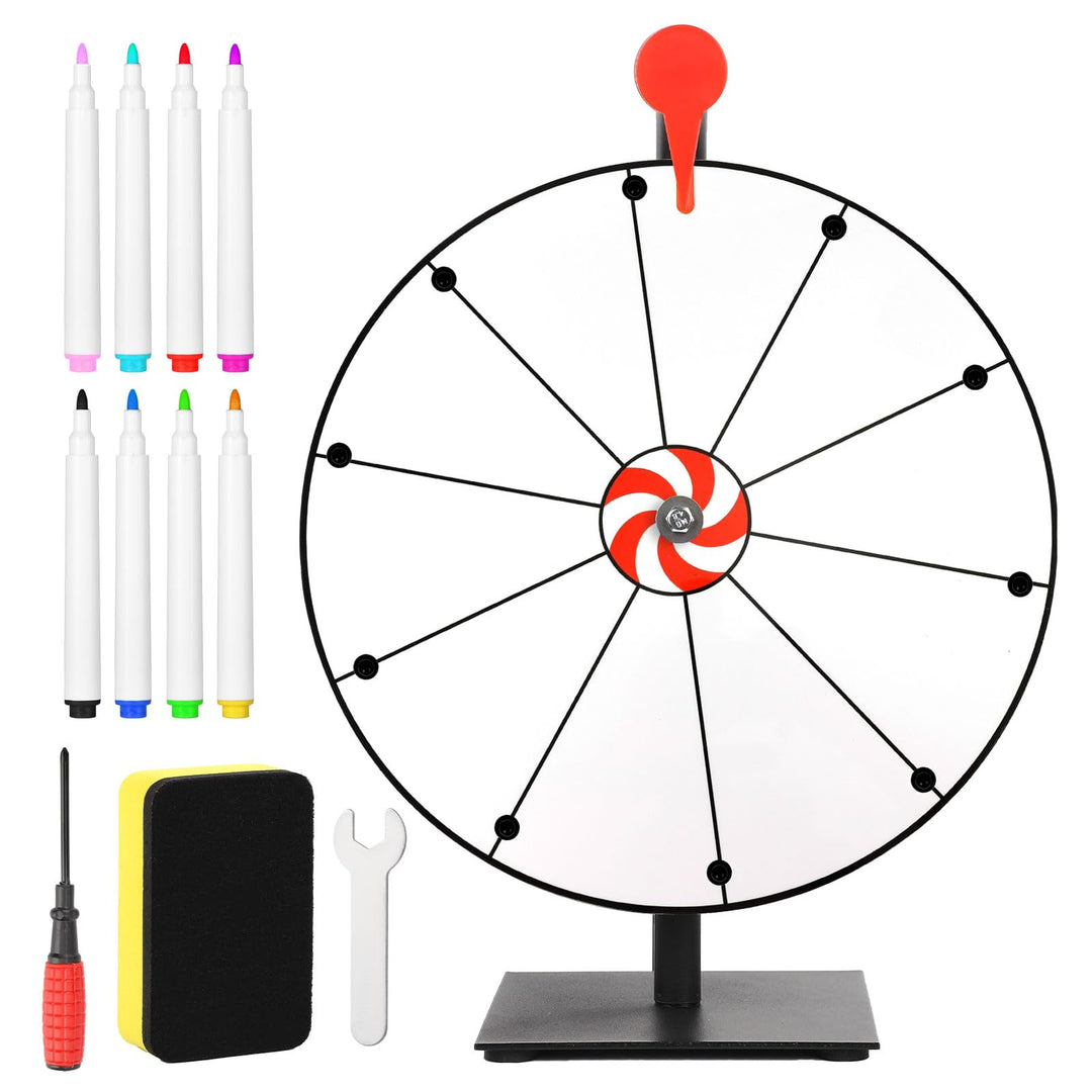 40cm Grosses Glücksrad Set, Rouletterad mit 10 Schlitzen und Robuster Basis Tombola Raddreher mit St