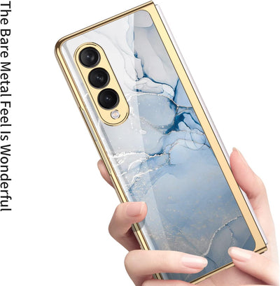 COQUE Galaxy Z Fold 4 5G Hülle,ultradünnes 9H Glas glänzend lackierte Handyhülle,Faltbare Handyhülle