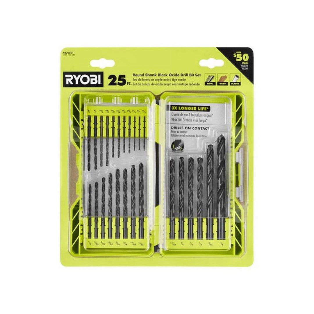 RYOBI Schwarzes Oxid-Bohrer-Set mit rundem Schaft, 25-teilig