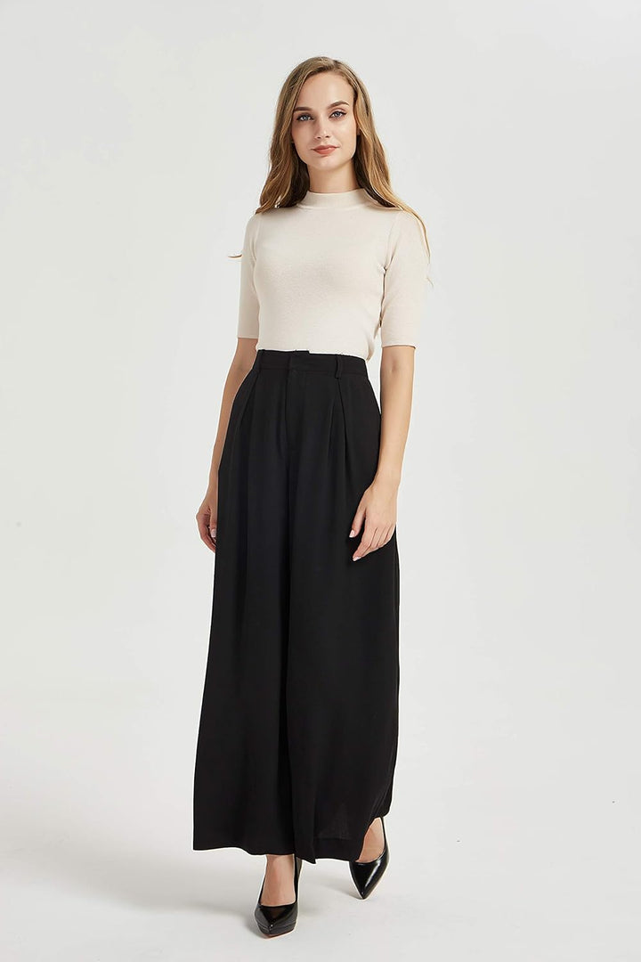 Tronjori Damen Hose Weites Bein Frauen Lange Hose mit Taschen Einfarbig Lose elastische Hohe Taille