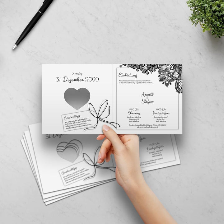 Kartenmachen.de 10 x Lasergeschnittene Hochzeit Einladungskarten Hochzeitseinladungen - Rustikal Sch
