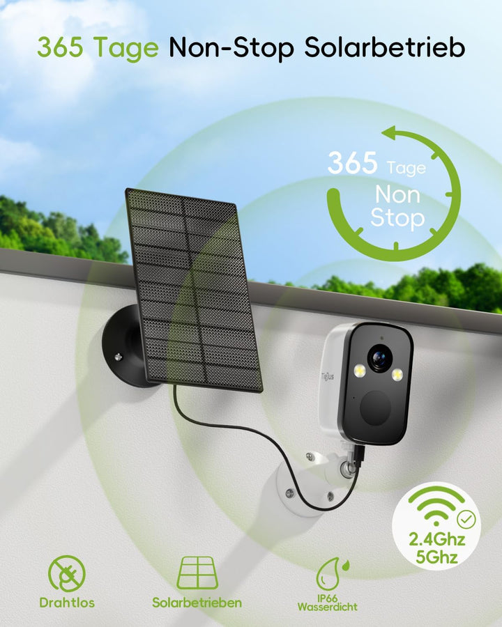 2K Überwachungskamera Aussen Akku Solar 5G/2,4G WLAN Kamera Outdoor | Solar-Kamera Outdoor mit Farbe