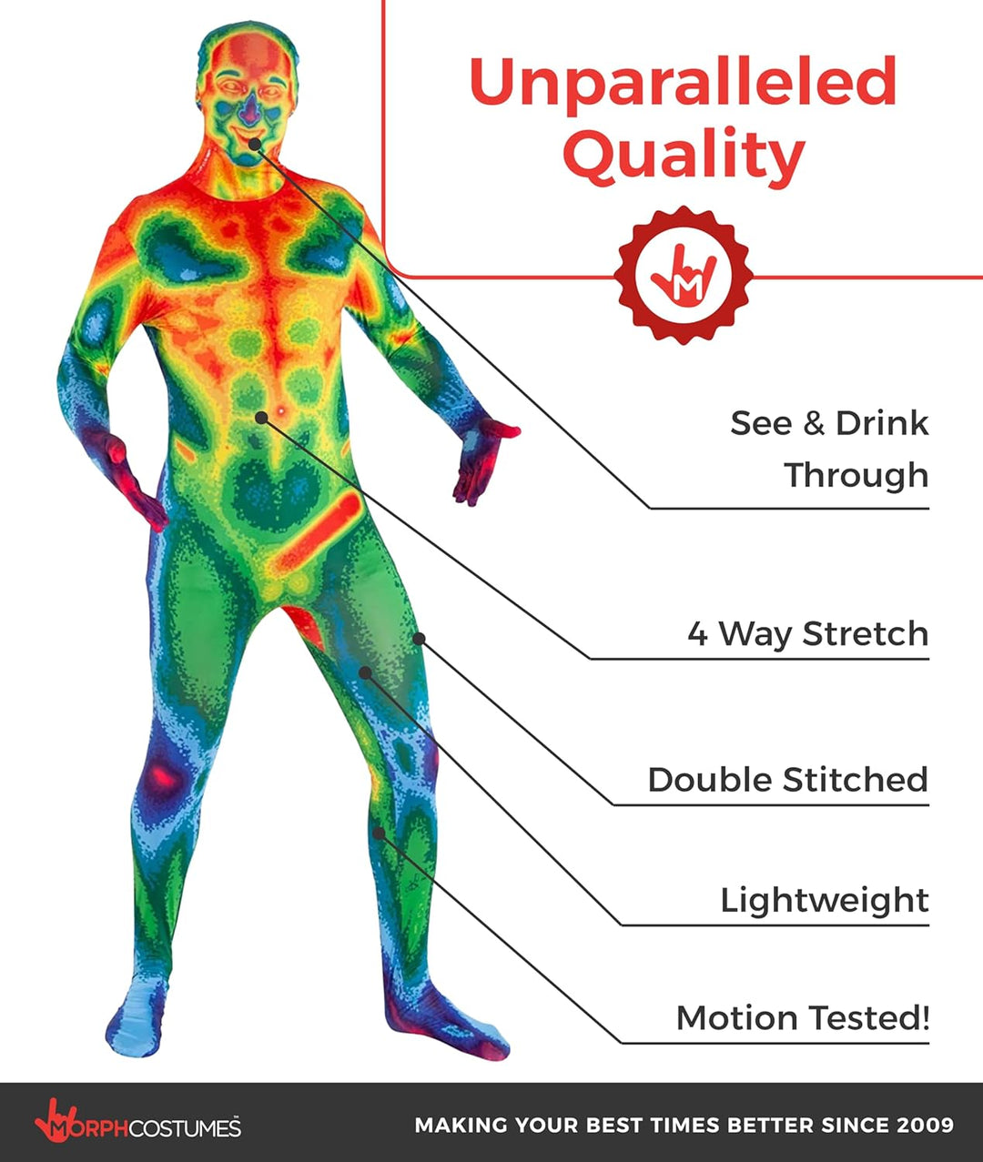 Morphsuits Infrarot Erwachsene, Kostüm Herren, Halloween Herren, Herren, Ganzkörper Kostüm Männer, G