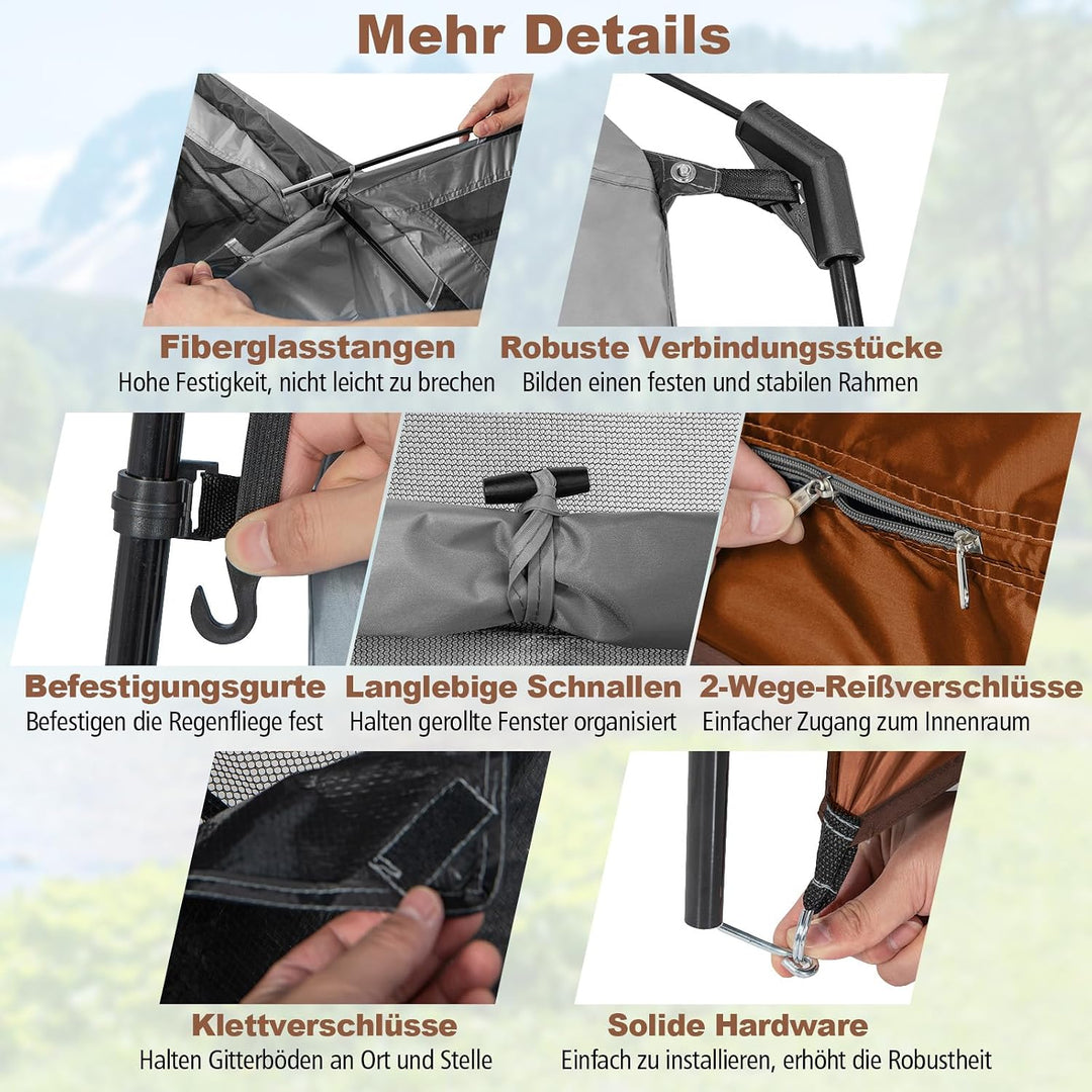 COSTWAY Duschzelt mit 2 Räumen, Umkleidezelt mit abnehmbarem Regenschutz, Innentasche, Wäscheleine &amp;