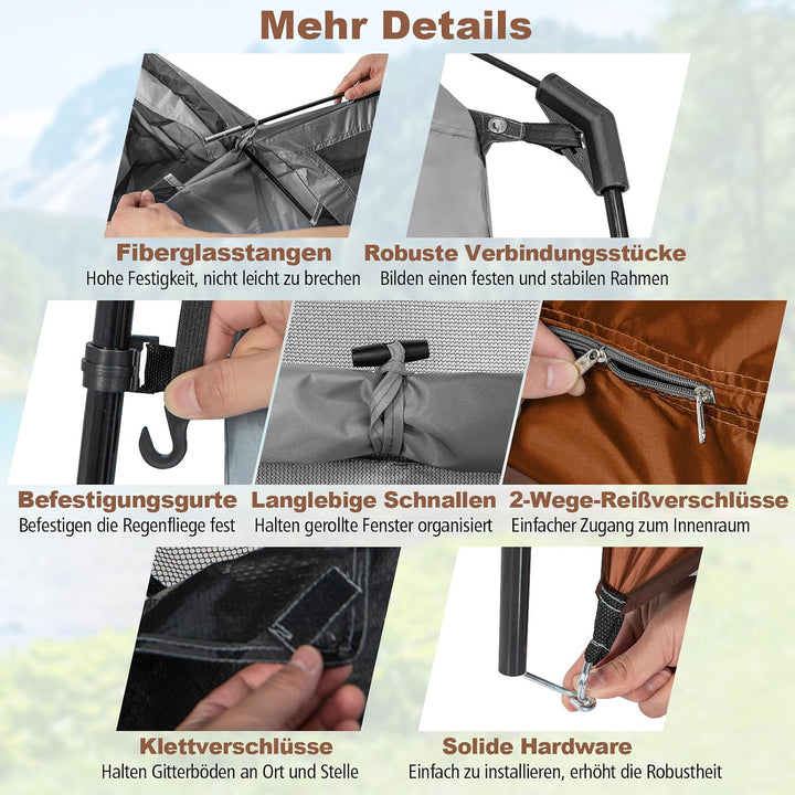 COSTWAY Duschzelt mit 2 Räumen, Umkleidezelt mit abnehmbarem Regenschutz, Innentasche, Wäscheleine &amp;
