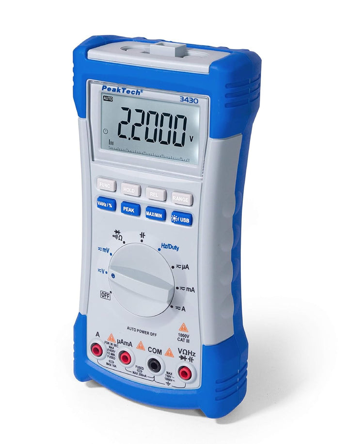 PeakTech P 3430 Digitalmultimeter, Effektivwertmessung für ACV und ACA, CAT III mit 1.000 V/CAT IV m