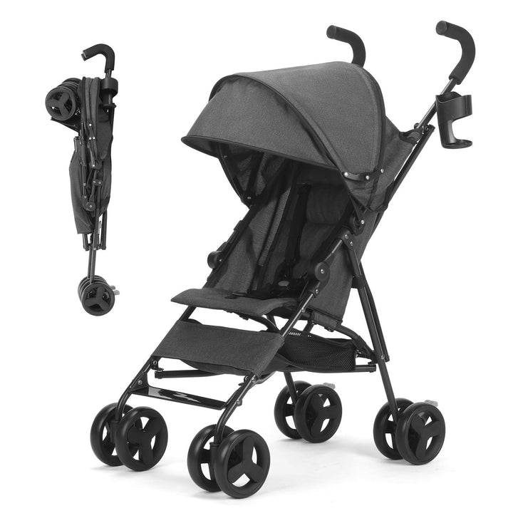 Einhändig klappbarer, leichter Kinderwagen, grosser Aufbewahrungskorb, Verdeck, Getränkehalter, komp