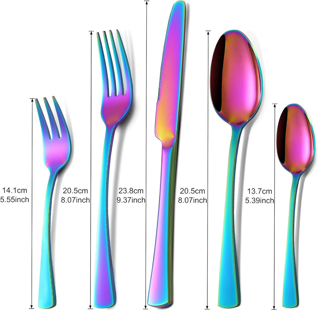 Bestdin Regenbogen Besteck Set 6 Personen, 30 teilig Edelstahl Besteckset Bunte, Essbesteck Set mit