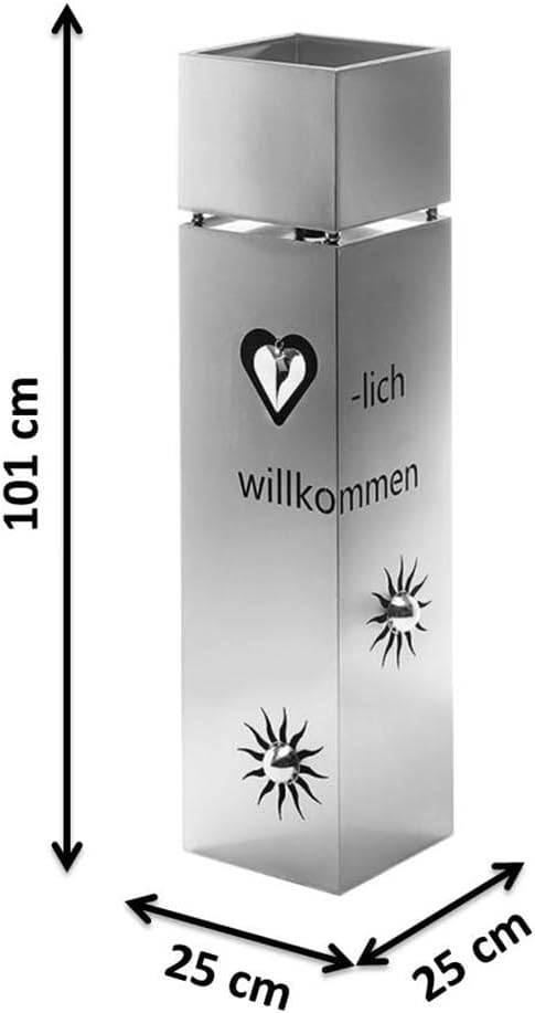 Pflanzsäule Gartensäule Blumensäule Dekosäule mit Schale -Herz- Edelstahl 100 cm Silber, Silber
