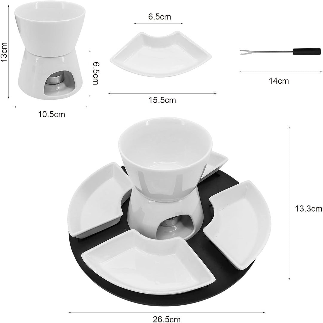 MoYouno Keramik-Schokoladen-Fondue-Topf-Set, Käsefondue-Sets, mit 4 Gabeln und 4 Schalen, Keramik-Bu