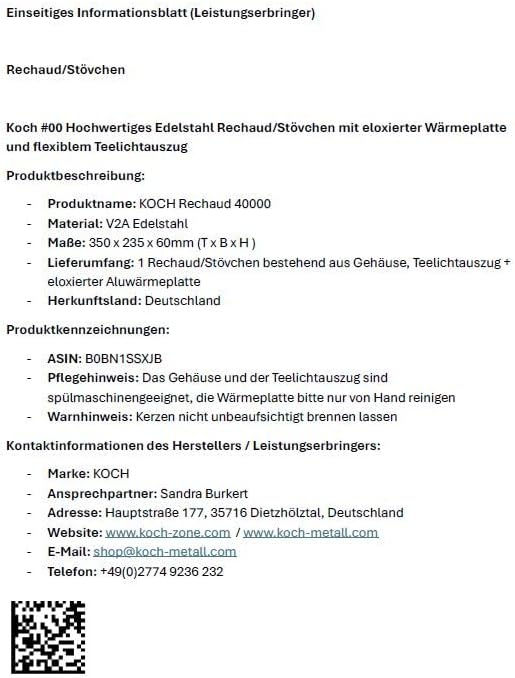 Koch #00 Edelstahl Rechaud/Stövchen mit eloxierter Wärmeplatte und flexiblem Teelichtauszug für 3 Te