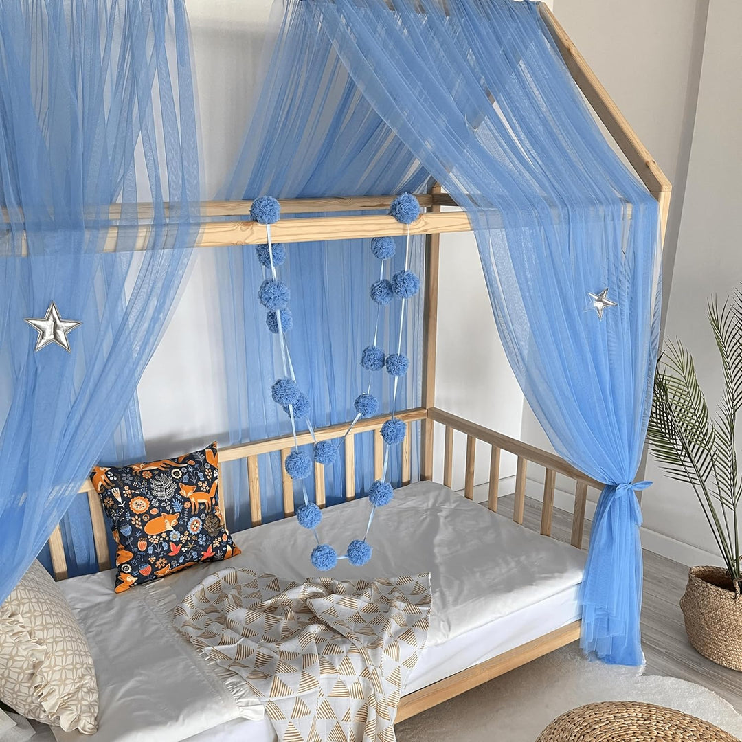 Baby Fancyroom Hausbett Himmel blau Betthimmel Deko Set Kinderzimmer Kinderbett Baldachin Pompongirl