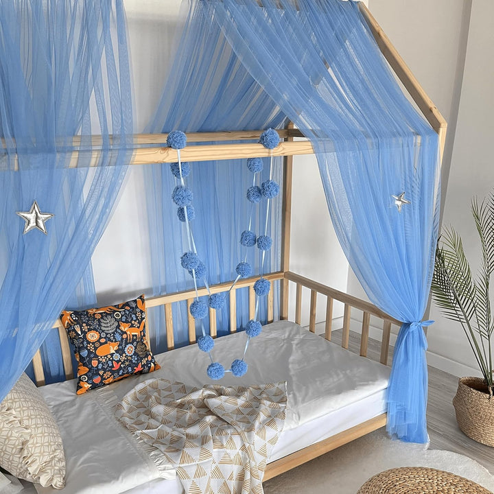 Baby Fancyroom Hausbett Himmel blau Betthimmel Deko Set Kinderzimmer Kinderbett Baldachin Pompongirl