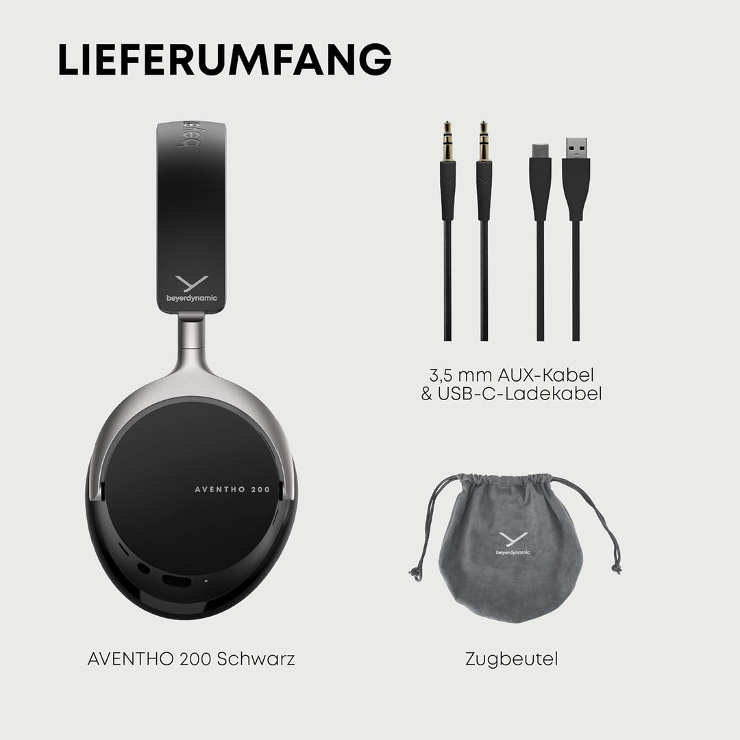 beyerdynamic AVENTHO 200 Wireless Over-Ear Kopfhörer mit ANC in Schwarz, Schwarz
