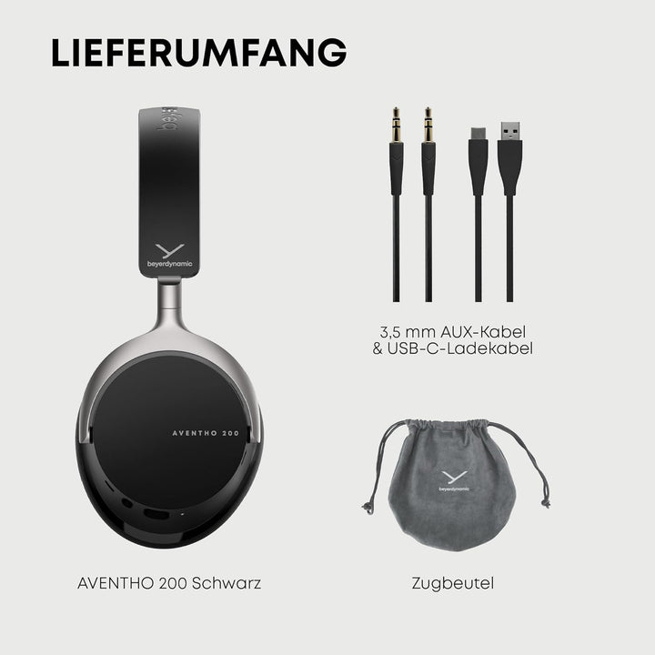 beyerdynamic AVENTHO 200 Wireless Over-Ear Kopfhörer mit ANC in Schwarz, Schwarz