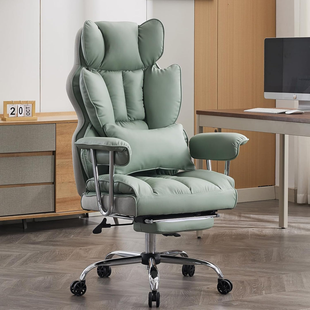 Efomao bürostuhl ergonomisch, PU Leder Chefsessel, bürostuhl 150 kg mit Fussstütze und Lendenwirbels