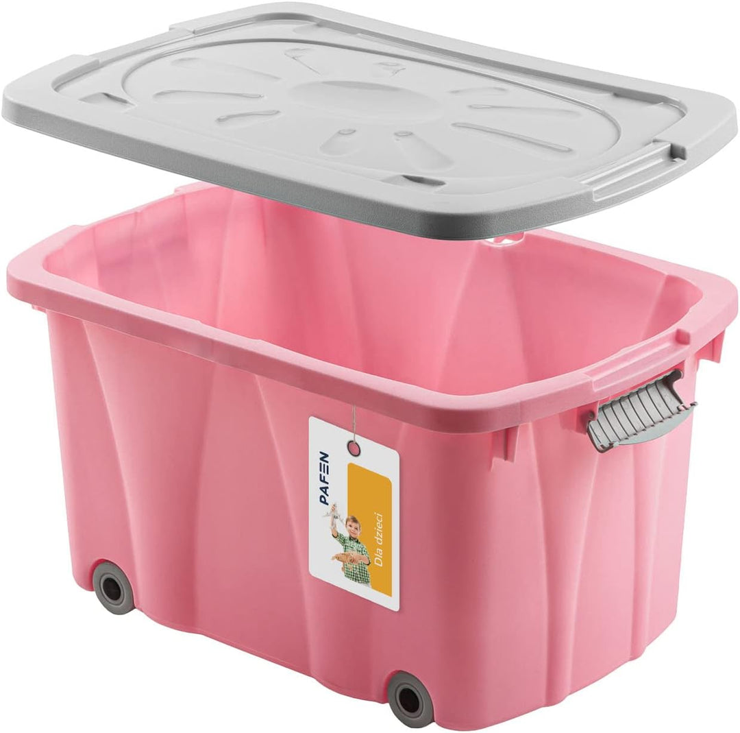PAFEN Piraten Spielzeugkiste 49l mit Rollen - Schatzkiste 58 x 29,5 x 37,5cm - Spielzeugbehälter Auf