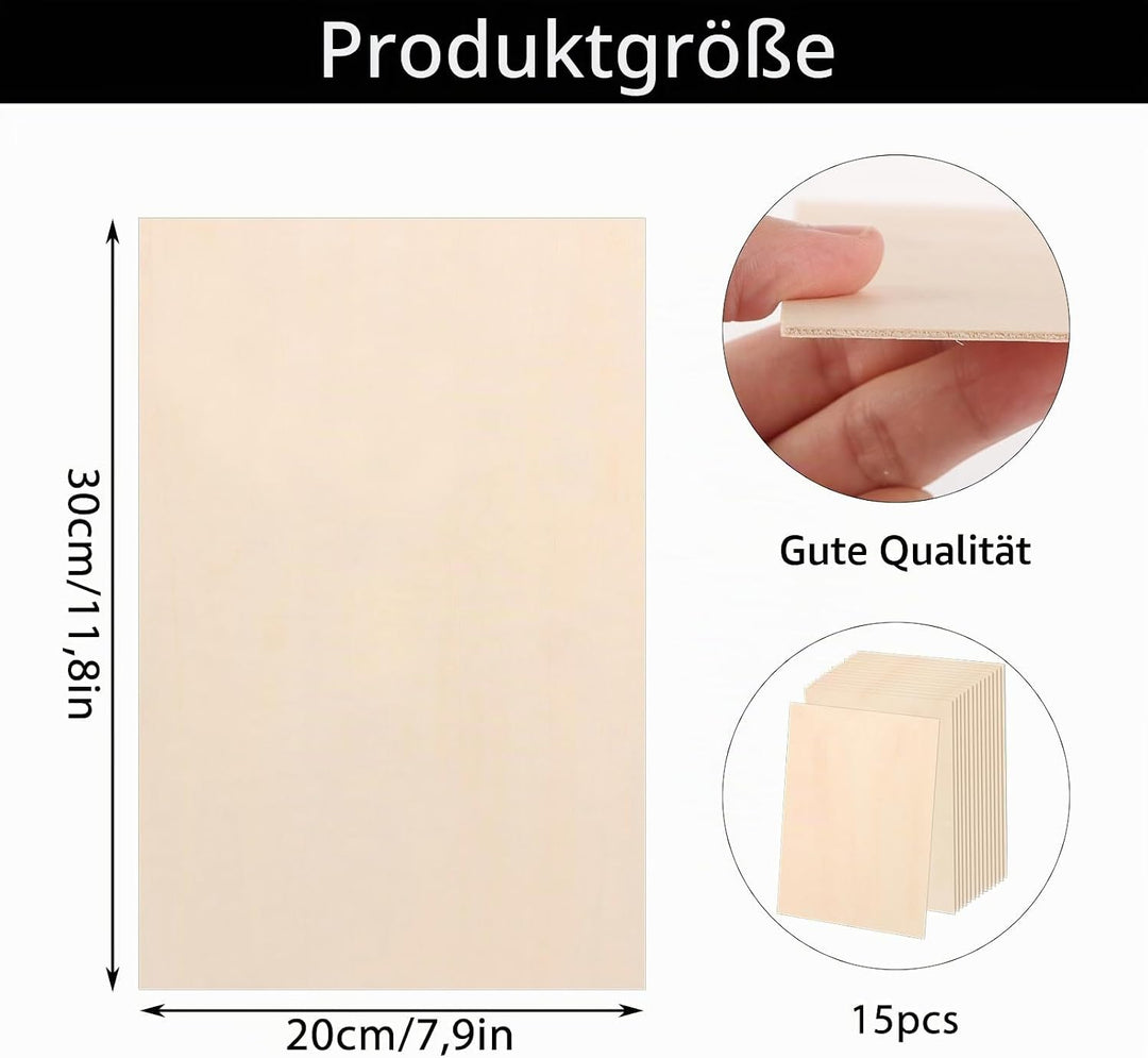 Sheets DAJAVE Holzplatte 15 Stück Sperrholz Balsaholz Platten 300x200x1,5mm Sperrholzplatte Holzplat