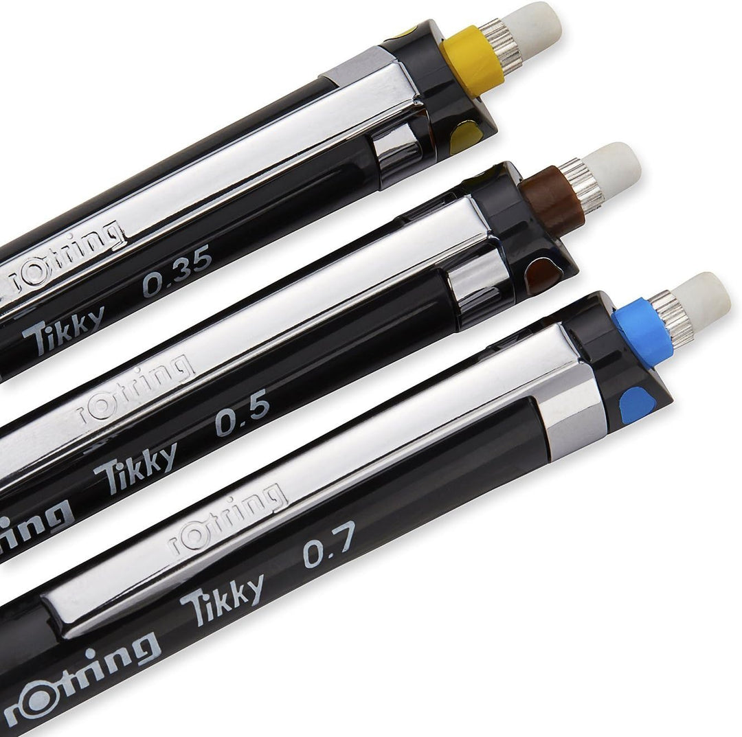 rOtring Tikky 3er Set mit Colourcode 0,35 / 0,5 / 0,7 (mit Ersatzminen HB)