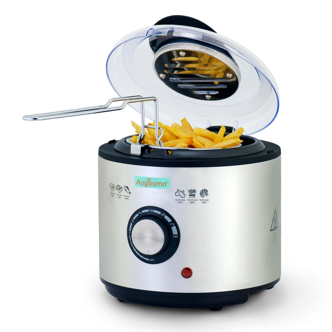 Augosma Mini Fritteuse Mit öl | 850-950W l Kapazität: 1 Liter l Sichtfenster l Frittierkorb aus Edel
