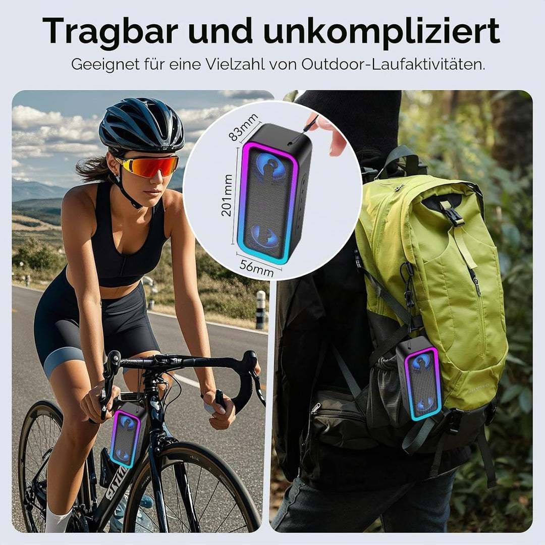 IKT Bluetooth Lautsprecher mit Licht, Musikbox Bluetooth 5.4, 30W Stereo Bass Boost, IPX7 Wasserdich