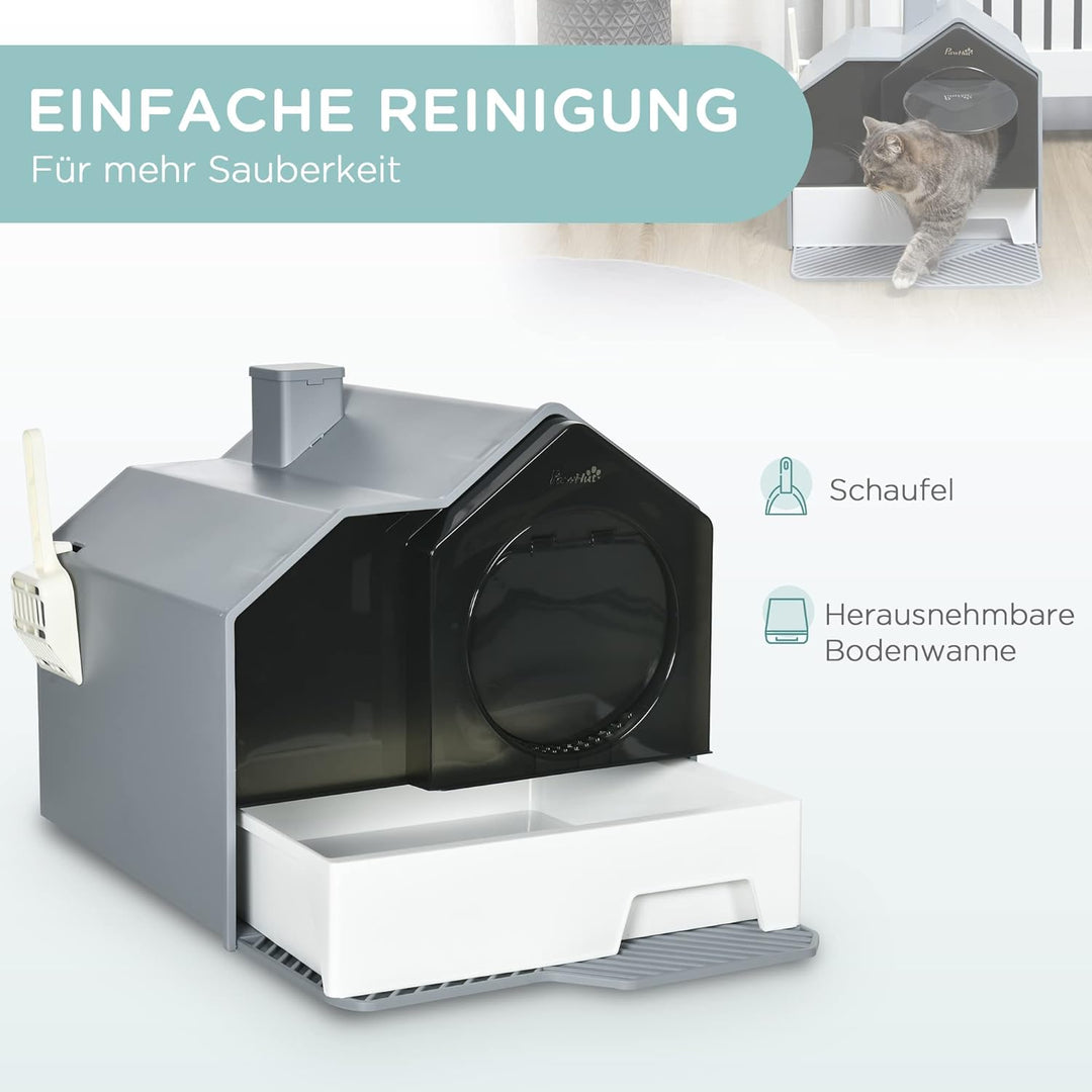 PawHut Katzentoilette Katzenklo mit Bodenwanne, Schaufel, Filter, Toilette mit Haube für Katzen bis