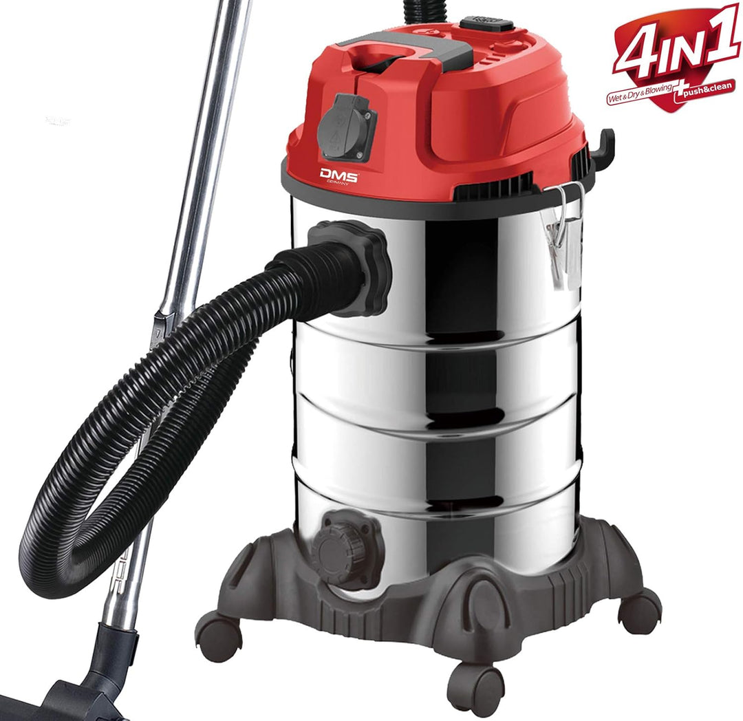DMS Industriestaubsauger mit 2300 Watt | Nasssauger | Trockensauger | Edelstahl | Blasfunktion | Fil