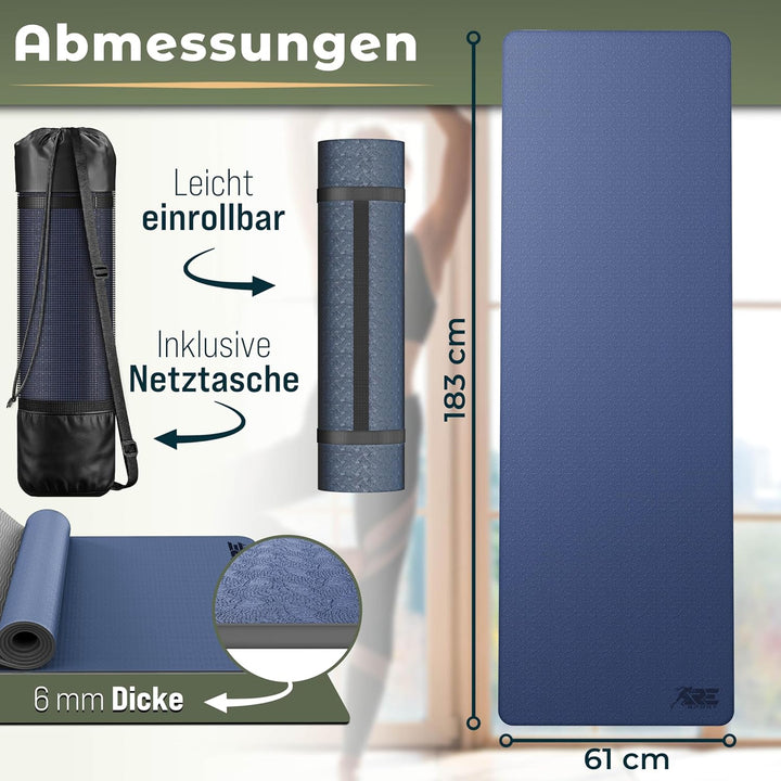 Yogamatte Phthalatfrei | Gymnastikmatte rutschfest | Fitnessmatte schadstofffrei | Trainingsmatte mi