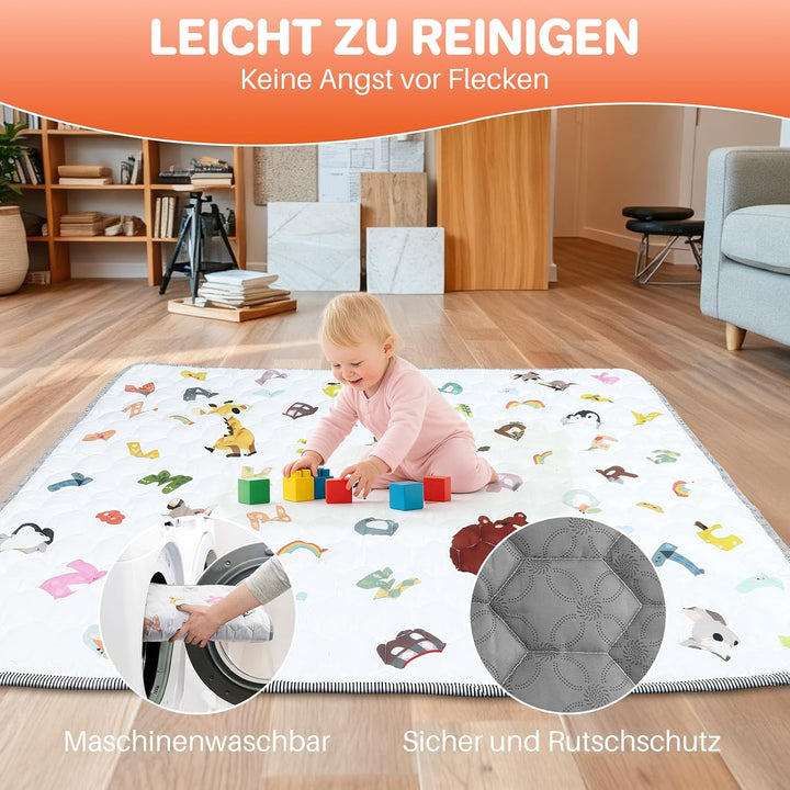 FUNYKICH Krabbelmatte Baby Faltbare 150x150cm, Anti-Rutsch Verdickte Spielmatte Baby Faltbar, Sicher