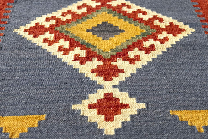 HAMID - Kelim Teppich Lori mit Geometrischem Oriental Design - 100% Wolle - Handgeknüpfter Kelim - F