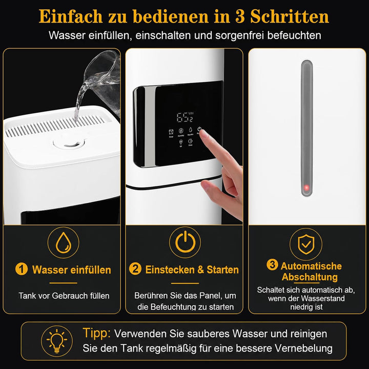 GFTIME 8L Luftbefeuchter für Schlafzimmer mit Hygrostat, Weiss