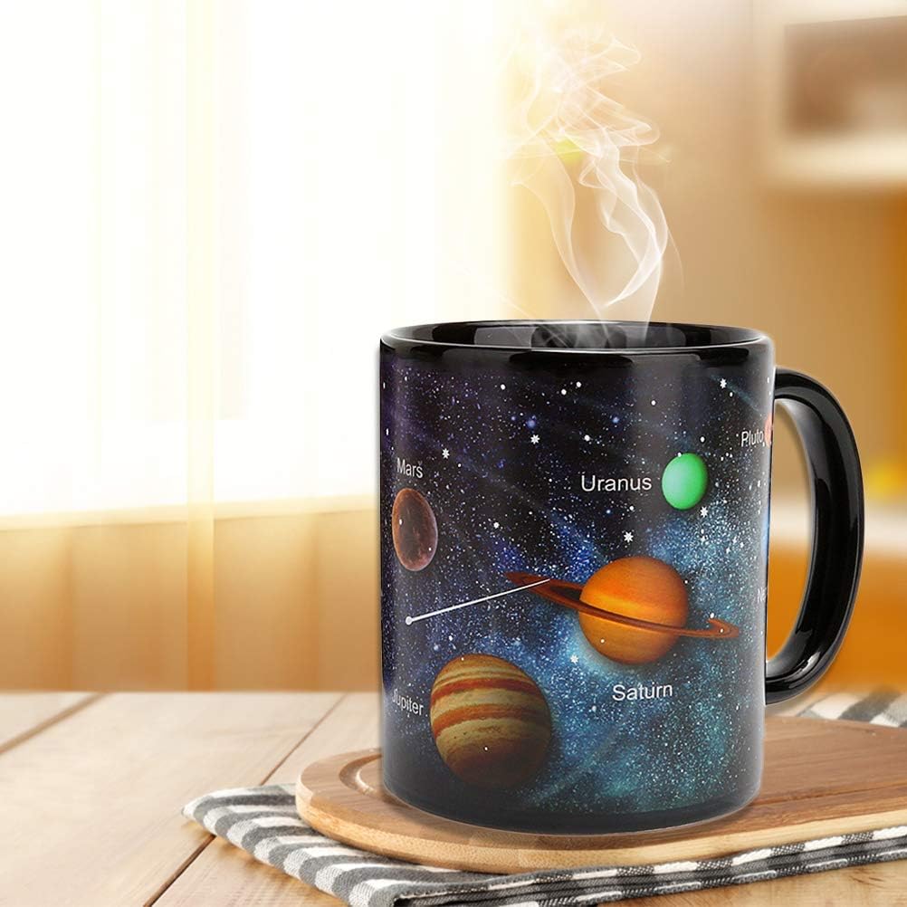 BESTonZON Farbwechsel Tasse 330ml Magischer Thermoeffekt Becher Sonnensystem Weltraum Sterne Galaxie