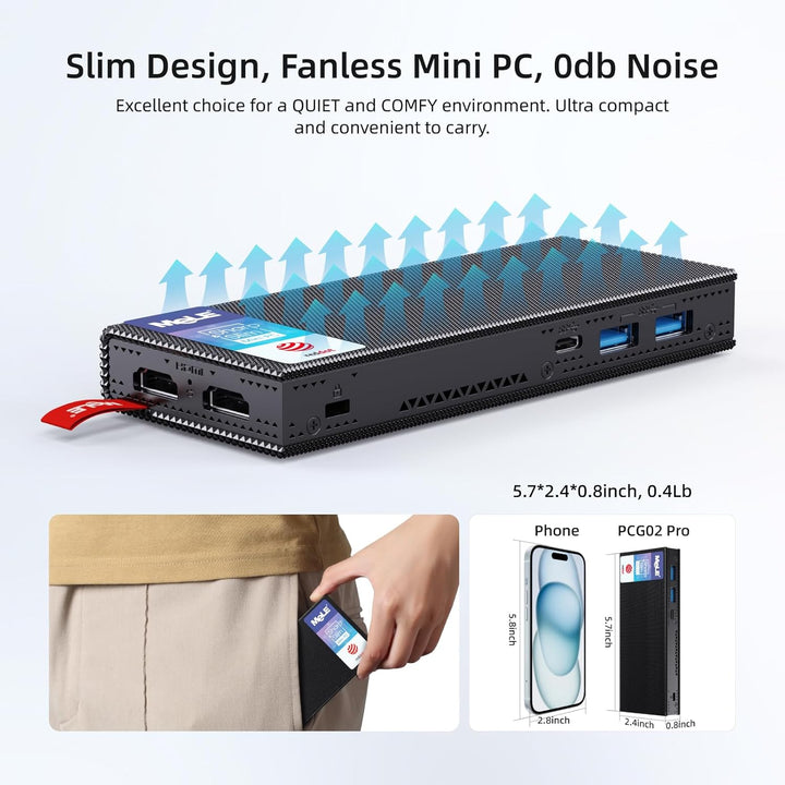 MeLE Mini PC Stick lüfterlos PCG02 Pro 12th Gen Alder Lake - N100(bis zu 3,4GHz), 8GB DDR4 RAM 128GB