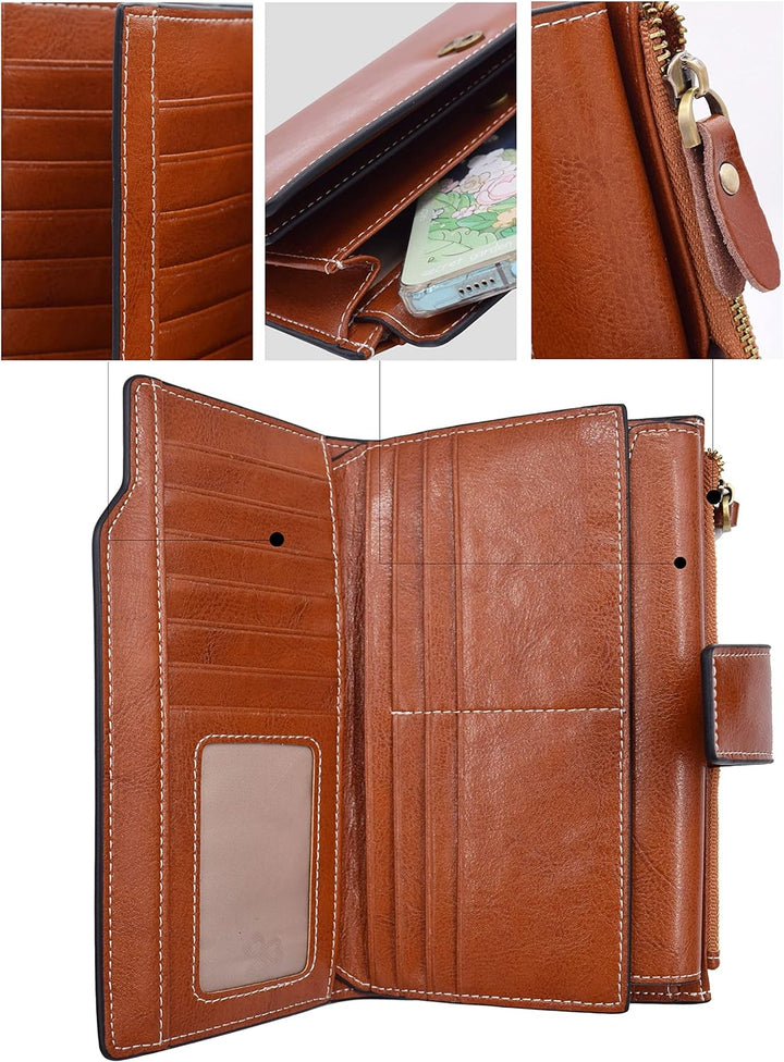 TeeYee Damen Mädchen Lange LederGeldbörse Faltmappe Lederhandtasche Grosse Kapazitäts Geldbeutel mit