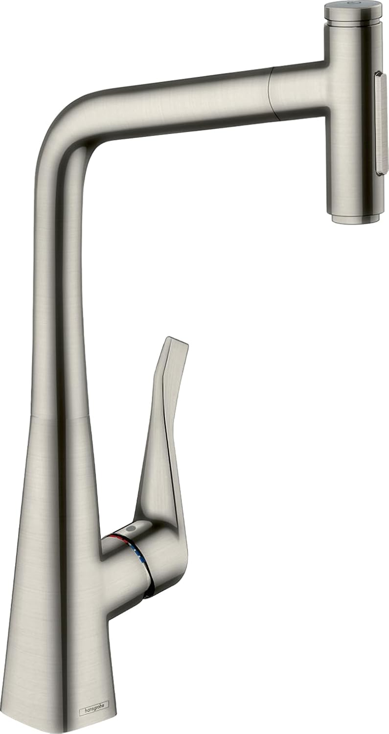 hansgrohe Metris Select M71 Einhebel-Küchenmischer 320, Ausziehbrause, 2jet, Farbe: Edelstahl-Finish