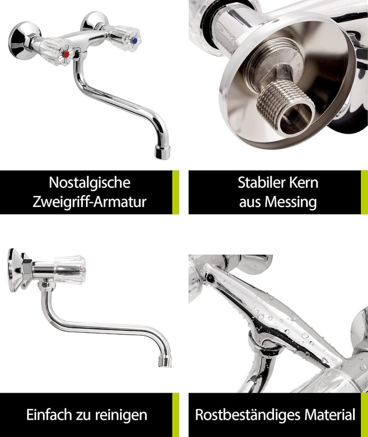 'aquaSu® Wand-Zweigriffmischer Standard Plus | Küchenarmatur mit schwenkbarem S-Auslauf | Mischbatte