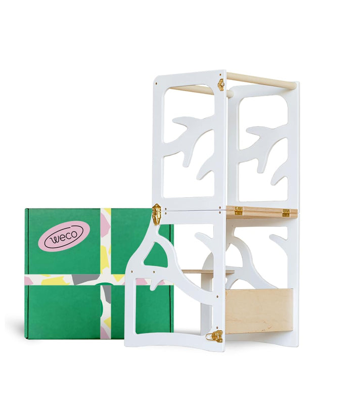 Weco Montessori Kinder Lernturm 2 in 1 Baum Design Tritthocker FSC Zertifikat Schreibtisch Montessor