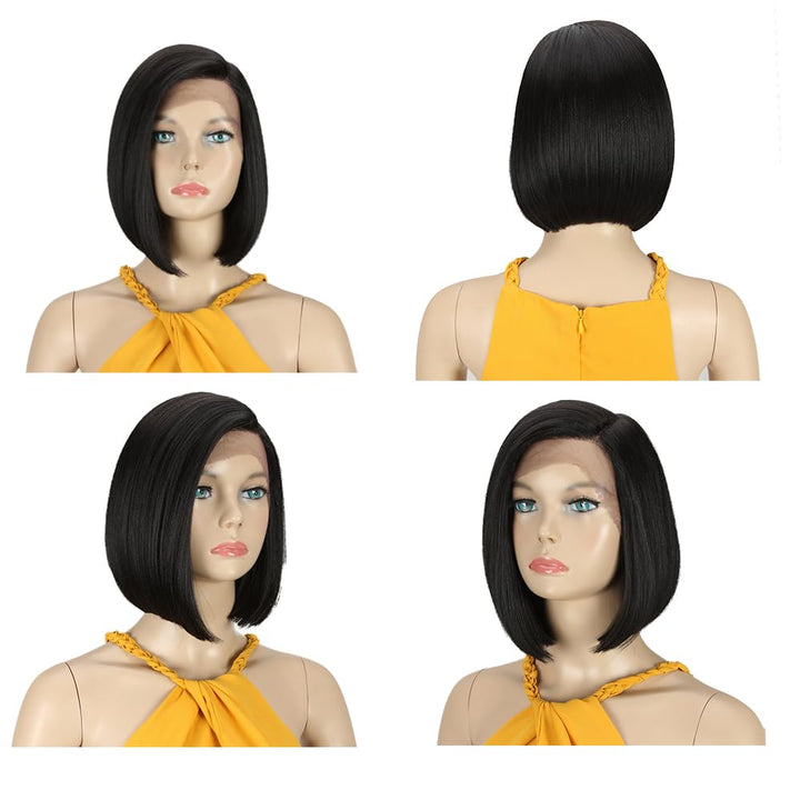 Début Lace Front Perücke für schwarze Damen Bob Perücke für weisse Damen Kunsthaar 24 cm 120g Natur
